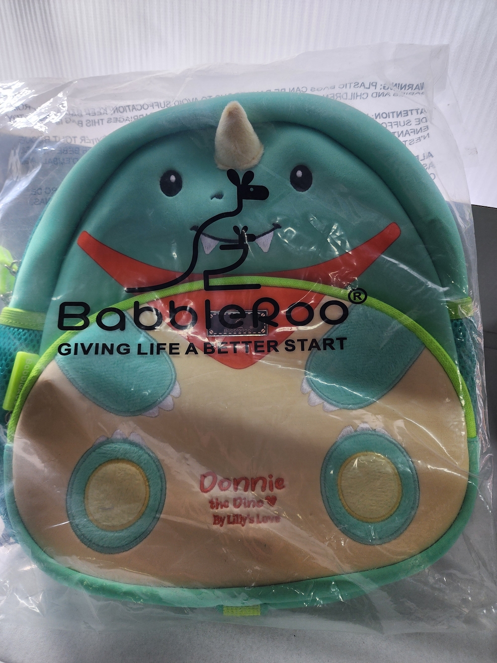 Kids Donnie Dino Backpack - Teal and Cream